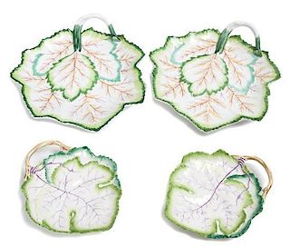 A Group of Four English Porcelain Leaf Form Plates Width of largest 9 inches.