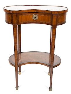 A French Kidney Shaped Side Table Height 28 1/2 x width 21 x depth 14 1/2 inches.