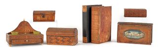 Four marquetry inlaid boxes, 19th c., together wit