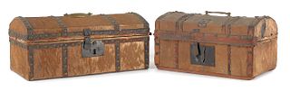 Two hide covered dome top boxes, early 19th c., la