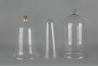 Three glass domes, 19th c., tallest - 18".
