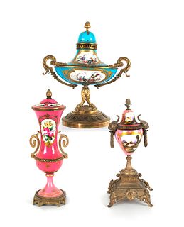 Sevres type ormolu mounted centerpiece with a turq
