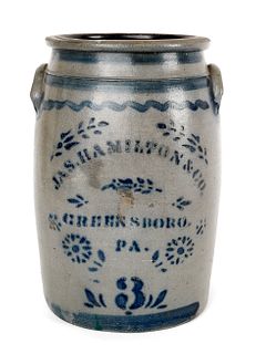 Jas. Hamilton three-gallon stoneware crock, 19th c