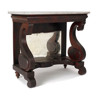 Empire mahogany marble top pier table, ca. 1845, 3