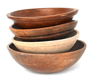 Four turned wood bowls, largest - 6 1/4" h., 19" d