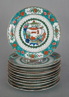 Set of eleven Chinese porcelain turquoise ground p