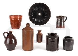Collection of redware, 19th c., to include crocks,