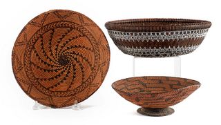 Two Native American coiled basketry bowls, togethe