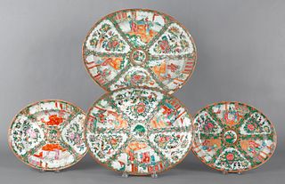 Four Chinese porcelain rose medallion platters, 19