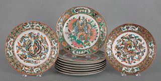 Set of eight Chinese famille rose butterfly plates