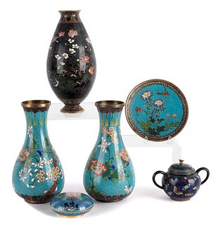 Six Chinese cloisonné tablewares, tallest - 9 3/4"