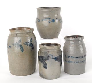 Three Pennsylvania stoneware crocks, 19th c., with