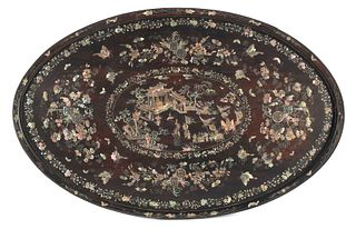 Chinese mother of pearl inlaid hardwood tray, late