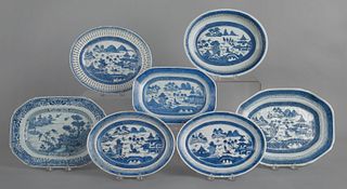 Seven Chinese export porcelain blue and white plat