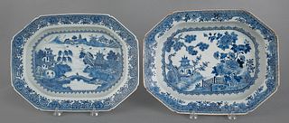 Two Chinese export porcelain blue and white servin