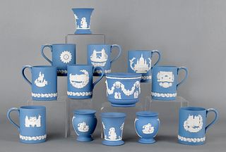 Collection of light blue Wedgwood jasperware, thir