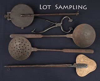 Collection of iron hearth tools, to include two la