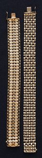 Two 14K yellow gold mesh wide bracelets, 28.5 dwt.