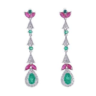 Kallati Emerald Diamond Ruby Drop Earrings
