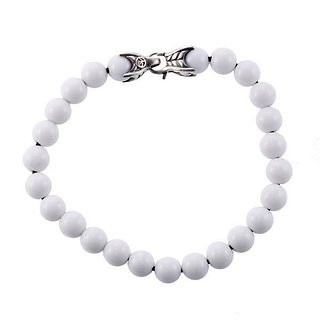 David Yurman Silver Spiritual Bead White Agate Bracelet