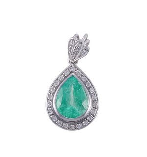 18k Gold Diamond Emerald Pendant
