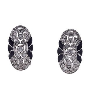 18k Gold Diamond Enamel Earrings