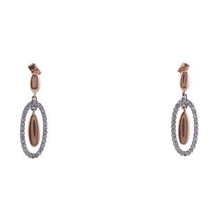 14k Gold Diamond Oval Drop Earrings