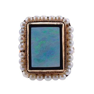 Antique 14k Gold Opal Onyx Pearl Ring