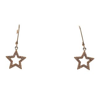 14k Gold Diamond Star Drop Earrings