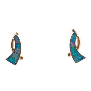 14k Gold Opal Inlay Earrings