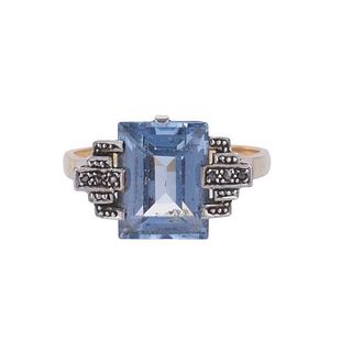 14k Gold Platinum Diamond Blue Spinel Ring