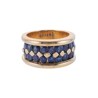 18k Gold Sapphire Wide Half Band Ring