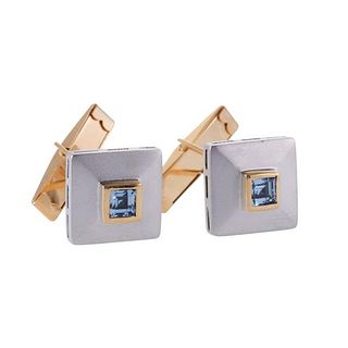 18k Two Tone Gold Blue Spinel Cufflinks 