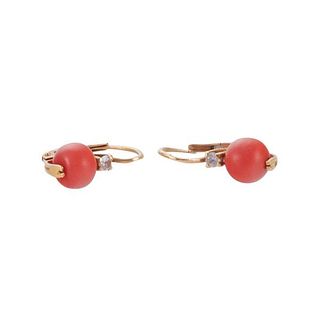Antique Victorian 14k Gold Diamond Coral Earrings