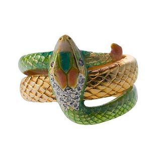Masriera 18k Gold Diamond Enamel Snake Ring