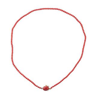 Antique 18k Gold Coral Bead Necklace 