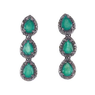 Silver Gold Diamond Emerald Earrings