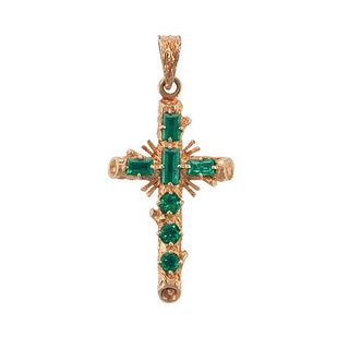 18k Gold Emerald Cross Pendant