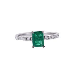 18k Gold Diamond Emerald Engagement Ring