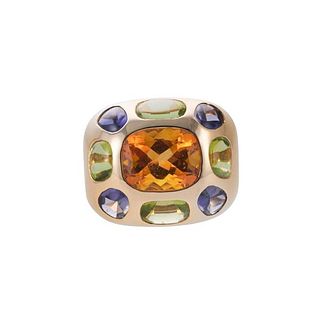 Chanel 18k Gold Multi Gemstone Dome Ring