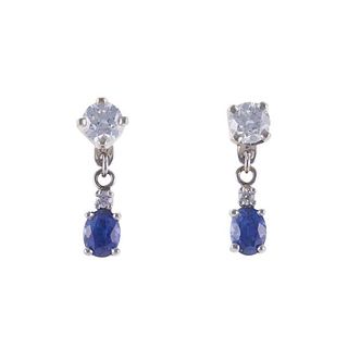 GIA 1.01ct Diamond Sapphire Stud Drop Gold Earrings