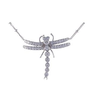 Italian 14k Gold Diamond Dragonfly Pendant Necklace 