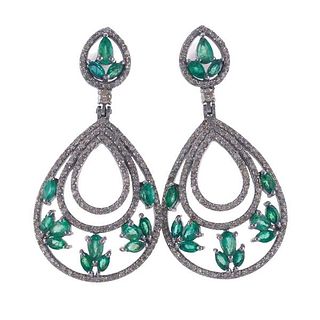 Silver Gold Diamond Emerald Earrings