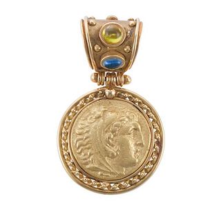 Denise Roberge 18k Gold Peridot Topaz Coin Pendant