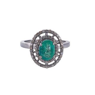 Sterling Silver Emerald Diamond Ring