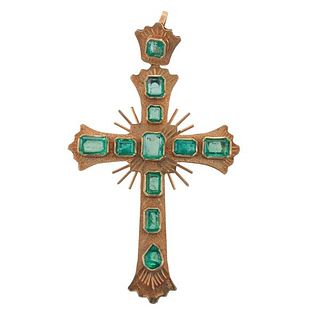 18k Gold Emerald Cross Pendant