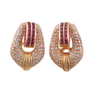 18k Gold Diamond Ruby Cocktail Earrings