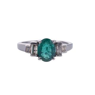 Silver Diamond Emerald Ring