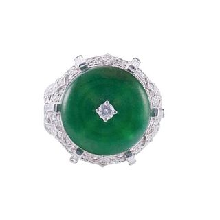 Certified Natural Jadeite Jade 18k Gold Diamond Ring