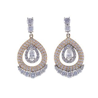 18k Two Tone Gold Diamond Drop Earrings